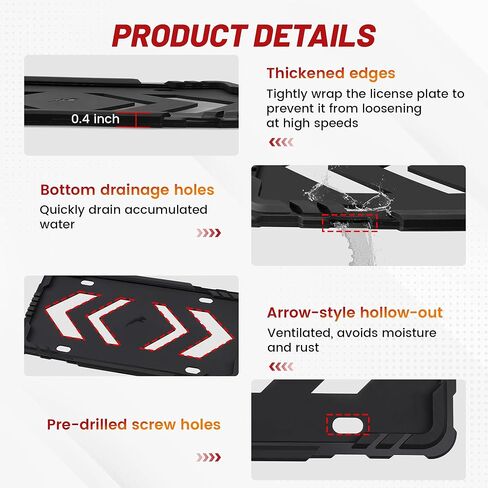 RED WOLF Silicone License Plate Frames 2 Pack, Universal Front & Rear Car Tag Protector with 3 Drainage Holes, Scratch & Rust Proof Rubber License Plate Holder Without Obstruction, Black in Saudi Arabia
