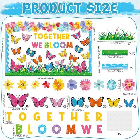 Spring Butterfly Bulletin Board Decoration Colorful Flower Cutouts Butterfly Classroom Decoration Floral DIY Photo Craft Together We Bloom Cutout for School Classroom Office Home Chalkboard Wall Decor in Saudi Arabia