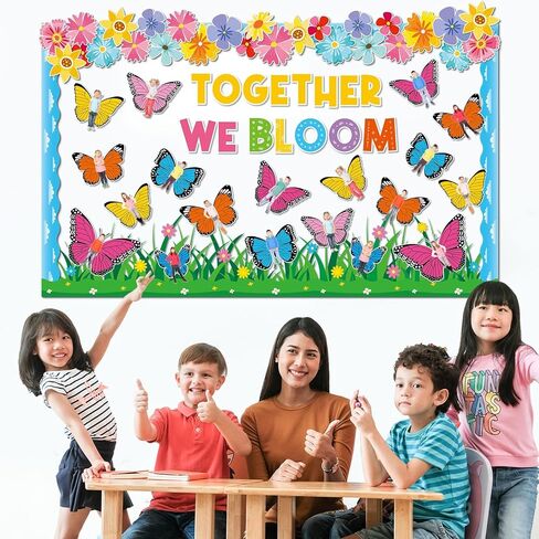 Spring Butterfly Bulletin Board Decoration Colorful Flower Cutouts Butterfly Classroom Decoration Floral DIY Photo Craft Together We Bloom Cutout for School Classroom Office Home Chalkboard Wall Decor in Saudi Arabia