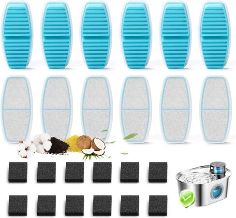 Official POOEKEN 12 Packs(6 Filters + 6 Sponges) for B3 Battery Cat Water Fountain, Cat Fountain Replacement Filters with Activated Carbon Filter, Ultra-fine Fiber in Saudi Arabia