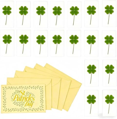 10 Real Four-Leaf Clover Specimens-,Laminated Irish Four-Leaf Clover Bookmarks, 2.56x3.74 Inches, St. Patrick's Day Good Luck Charm Gift for Book Lovers(Green Envelope) in Saudi Arabia