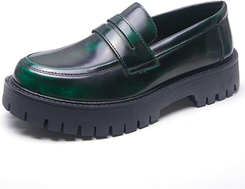 Men's Leather Platform Penny Loafers, Retro Round-Toe Lug Sole Non-Slip Slip-On Dress Shoes, Suitable for Business Work and Parties in Saudi Arabia