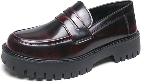 Men's Leather Platform Penny Loafers, Retro Round-Toe Lug Sole Non-Slip Slip-On Dress Shoes, Suitable for Business Work and Parties in Saudi Arabia