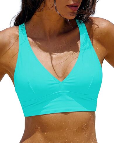 GRAPENT Bikini Top for Women V Neck Ruched Criss Cross Padded Beach Vacation Bathing Suit Modest Cute Swim Suit Top Only in Saudi Arabia