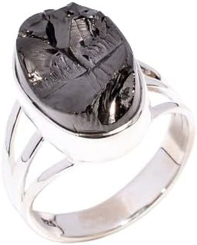 Natural Raw Shungite Gemstone 925 Sterling Silver Black Stone Handmade Statement Stacking Wedding Ring Jewelry Gift for Her in Saudi Arabia