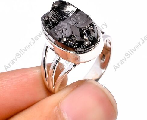 Natural Raw Shungite Gemstone 925 Sterling Silver Black Stone Handmade Statement Stacking Wedding Ring Jewelry Gift for Her in Saudi Arabia