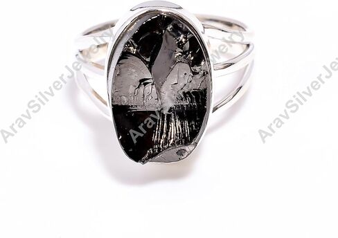 Natural Raw Shungite Gemstone 925 Sterling Silver Black Stone Handmade Statement Stacking Wedding Ring Jewelry Gift for Her in Saudi Arabia