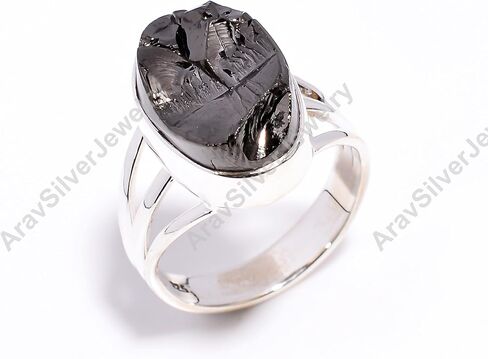 Natural Raw Shungite Gemstone 925 Sterling Silver Black Stone Handmade Statement Stacking Wedding Ring Jewelry Gift for Her in Saudi Arabia