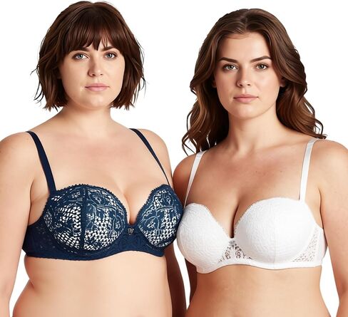 Curve Muse Women's Plus Size Add 1+ Cup Push Up Perfect Shape Underwire Lace Bra in Saudi Arabia