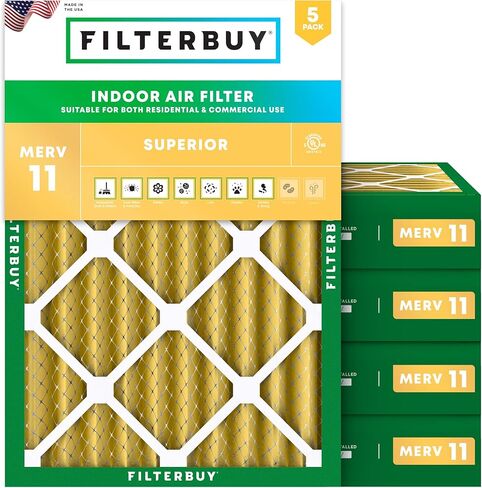 Filterbuy 25x28x4 Air Filter MERV 11 Superior Pet & Allergy Defense (5-Pack), Electrostatic Pleated HVAC AC Furnace Filters Replacement, Made in USA (Actual Size: 24.50 x 27.50 x 3.63) in Saudi Arabia