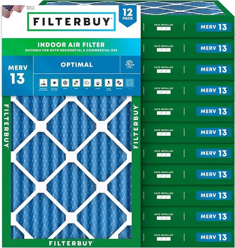 Filterbuy 12x30x2 Air Filter MERV 13 Optimal Smoke & Allergy Defense (12-Pack), Electrostatic Pleated HVAC AC Furnace Filters Replacement, Made in USA (Actual Size: 11.50 x 29.50 x 1.75) in Saudi Arabia