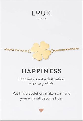 سوار LUUK LIFESTYLE من الفولاذ المقاوم للصدأ مع قلادة وبطاقة السعادة، ومجوهرات نسائية مصغرّة وبسيطة، فكرة هدية فريدة من نوعها، سحر محظوظ، طول قابل للتعديل، 8 بوصات، ذهبي وفضي وروزغولد in Kuwait