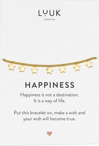 LUUK LIFESTYLE Stainless steel bracelet with pendant and HAPPINESS card, filigree and minimalist women's jewelry, unique gift idea, lucky charm, adjustable length, 8", gold, silver and rosegold in Saudi Arabia