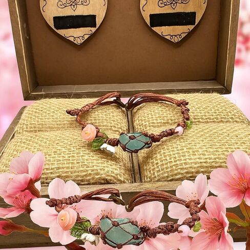 Handmade Boho Aquamarine Bracelet – March Birthstone Jewelry with Pink Rose & White Daisy, Adjustable Natural Gemstone Bracelet for Women, Floral Light Blue Crystal Bracelet Gift for Her in Saudi Arabia