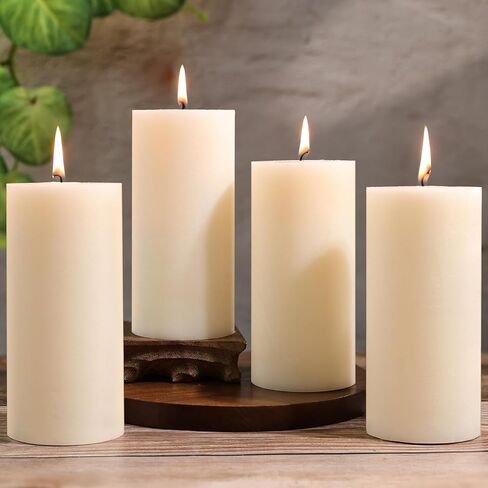 4 Pack Soy White Pillar Candles,Natural Soybean Pillar Candles,55 H Long Lasting Burning-Unscented,Dripless and Smokeless Rustic White Hand-Poured Candles Dinner Table,for Wedding,Home Decor 2.8x4in in Saudi Arabia