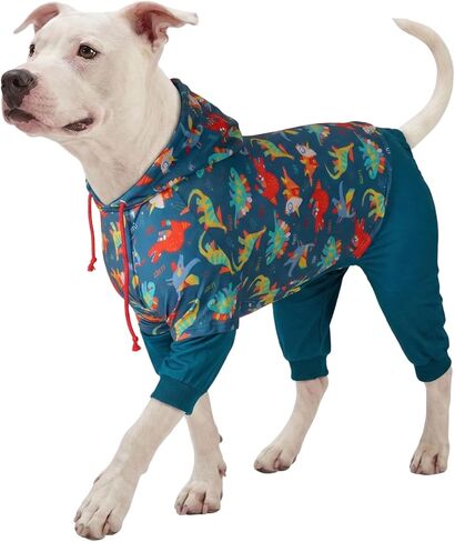 LovinPet كلب كبير الحجم للكلاب الذكور: العناية بالجروح، نيسيي خفيف الوزن للقلق، بيجامة للكلاب الكبيرة، بيجامة للكلاب، شريط عاكس، طباعة بحرية سوبر دينوس، ملابس التعافي الجراحي/XL in Saudi Arabia