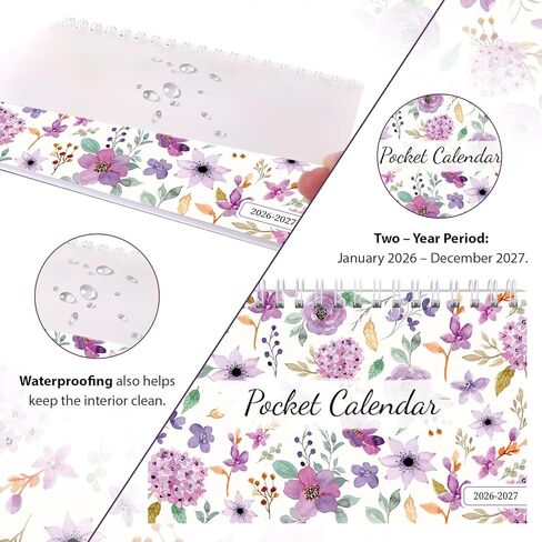 تقويم الجيب Phyxin 2026-2027، تقويم الجيب 2026 - يمتد من يناير 2026 حتى ديسمبر 2027، 2026-2027 مخطط شهري - 4.2 بوصة × 6.5 بوصة، مخطط جيب مع ملف للوازم المكتبية المدرسية، أرجواني in Kuwait