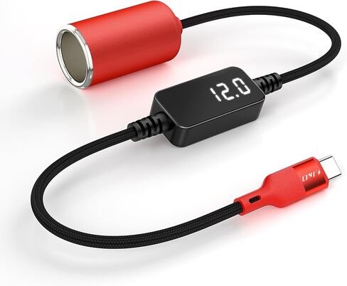محول ولاعة سجائر J&D USB C إلى 12 فولت، كابل محول مقبس ولاعة سجائر السيارة USB C 12 فولت 18 وات لكاميرا داش كام، نظام تحديد المواقع العالمي، مسجل القيادة، يدعم عرض الجهد الكهربائي، أحمر، 1 قدم in Saudi Arabia