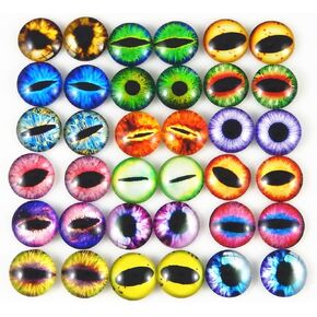 JulieWang 12mm 60pcs Mixed Dragon Eyes Round time gem Cover Glass Cabochon Dome Cameo Pendant Settings