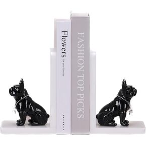 suruim Resin Bulldog Book Ends Home Decor Modern Dog Statue Bookends Modern Dog Statue Book Holders for Home and Office (Black)