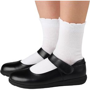 COTTON DAY Girls White Dressy Textured Short Socks Scallop Top Design 5 Pack