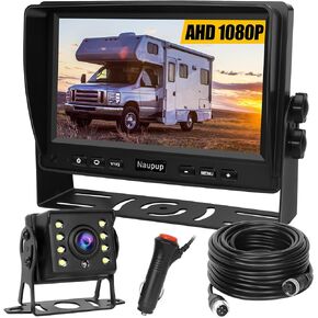 Backup Camera AHD 1080P Reverse Rear View Back up Cameras System Kit 7Inch Monitor with HD Night Vision Waterproof IP69K DIY Guide Line Vehicle Backup Camera for Truck/RV/Trailer/Van/Bus/Skid Steer.