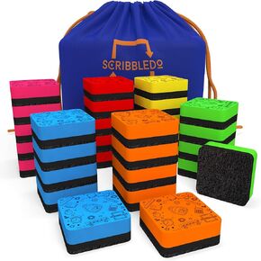 Scribbledo 30 Pack Dry Erase Erasers Assorted Colors Magnetic Whiteboard Erasers for Kids and Students - Smudge Free Small Dry Erase Board Erasers for Classroom Home School and Office