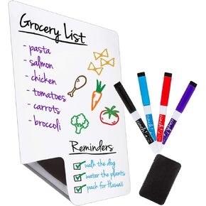 Cinch Magnetic Dry Erase Whiteboard for Kitchen Fridge with Stain Resistant Technology, 12x8" - includes 4 Markers and Big Eraser with Magnets - White Board Organizer Planner Grocery List for Fridge