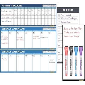 HOMiDEK Magnetic Whiteboard for Fridge: Reusable Dry Erase Meal Planner, Grocery List, Memo Pad and Fridge Freezer Inventory List for Refrigerator, 4 Dry Erase Markers - 5 Sheets, 4x10"