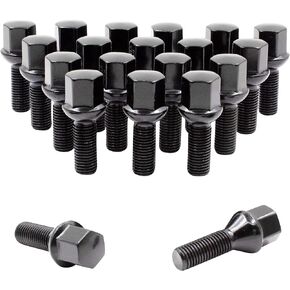 Wheel Accessories Parts Set of 20 Black 12x1.5 Lug Bolts Ball Seat (R12) 28mm Shank Length, M12 1.5 Thread, 17mm Hex Wheel Lug Bolts with Dual Hex Key (20, Black, M12x1.5)