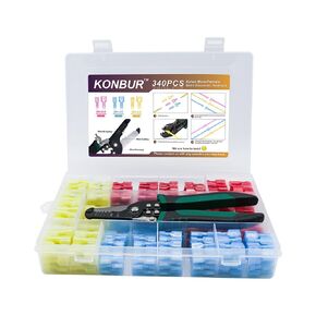 340Pcs Nylon Spade Quick Disconnect Connectors Kit, Electrical Fully-Insulated Male and Female Crimp Cold-Pressed Wire Terminals –with All-in-1 Tool (Wire Stripper + Crimper + Cutter)