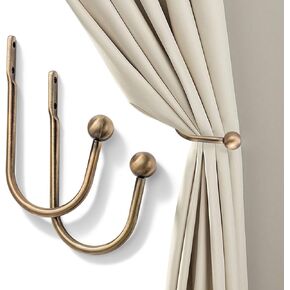 Curtain Holdback, Premium Metal Decorative Curtain Holdbacks with Zinc Alloy Cap Finials,Rust-Proof, Set of 2 Window Curtain Holdbacks (Brass)