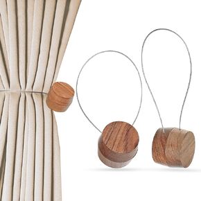 Handmade Set of 2 Wood Curtain Tiebacks - Magnetic Curtain Holders for Window, Wall Drapes - Curtain Holdbacks for Aesthetic decor in Home or Cottage