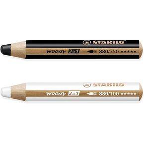 STABILO woody 3-in-1 Multi-Talented Pencils, Pack of 2 - Black & White