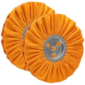 Hedume 2 Pack 10" Orange Airway Buffing Wheel, 5/8'' Arbor Hole 16 Plys/Medium Polishing for Angle Grinder, Aluminum or Stainless Metal Finishing