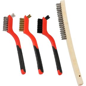 مجموعة فرش سلكية مكونة من 4 قطع، شعيرات من الفولاذ المقاوم للصدأ والنحاس والنايلون مع مقبض منحني لتنظيف الطلاء والأوساخ الصدأ وتنظيف عميق، 3 قطع 7 بوصات و1 قطعة 14 بوصة in Kuwait