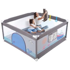 Baby Playpen for Babies & Toddlers Baby Play Yards for Indoor & Outdoor with Breathable Mesh Anti-Fall Baby Activity Play Fence 59×59Inch(Grey)