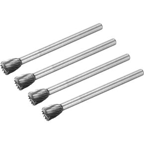 uxcell Tungsten Carbide Rotary Files 1/8" Shank, Single Cut Inverted Cone Shape Rotary Burrs Tool 6mm Dia, for Die Grinder Drill Alloy Steel Hard Metal Carving Polishing Engraving, 4pcs