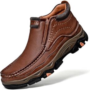 Tokouk Mens Breathable Hand Stitching Leather Slip On Ankle Boots, Classic Outdoor Moccasin Chukka Boots Non-Slip Casual Hiking Boots
