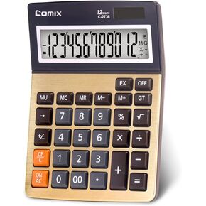 Comix Desk Calculator, 12-Digit Large LCD Display, Big Buttons, Solar Battery Dual Power, Desktop Calculator for Home Office School C-2736