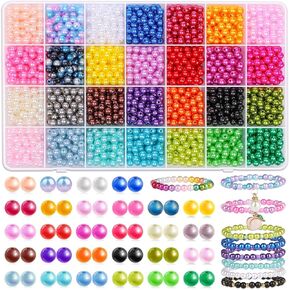 2240Pcs Colored Pearl Beads in 28 Colors for Jewelry Making - 6mm Round Shiny Beads for Bracelets, Crafts and Jewelry