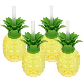 Kisangel Upside Down Pineapple 4pcs hawaiian party supplies Pineapple Cups with Lids and Straws Clear Plastic Cups Reusable Sippy Cups Hawaiian Party pineapple cups Supplies drinking cups Tiki Cups
