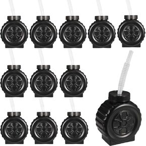 12 Pcs Construction Truck Cup Set Wheel Water Cup Truck Construction Cup for Birthday Party Construction Theme Party Car Party Decoration with Transparent Straw