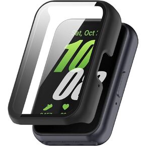 (1 Pack) NEWZEROL Compatible for Samsung Galaxy Fit3 Watch Case, Protective PC Frame Face Cover Built-in Tempered Glass Screen Protector, Scratch Resistant Shock Absorbing - Matte Black