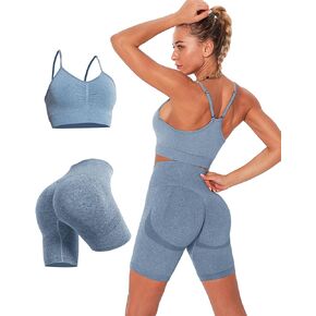 Workout Sets for Women 2 Piece Strappy Sports Bra High Waist Booty Biker Shorts Exercise Gym Yoga Outfits