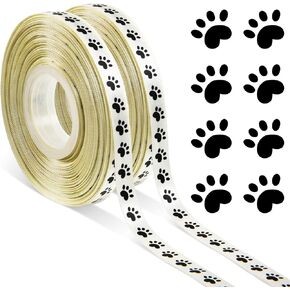 2 Rolls Paw Print Ribbon Paw Party Stain Ribbon Rolls for Dog Paw Print Party Ornaments Gift Wrap Decor, 3/8 Inch by 50 Yard