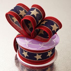 1 1/2" X 10 Yards American Stars On Natural Ribbon