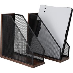 Antique Wooden Magazine File Holder，File Folder Organizer-Document Rack for Office/Home/School（Balck）