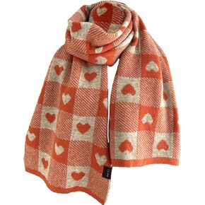 CORIRESHA Women's Valentine's Day Gift Winter Warm Cute Heart Checkered Print Scarf Shawl
