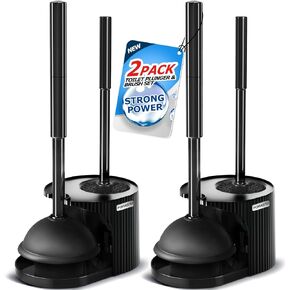 FORASTO 2Pack 2 in 1 Toilet Brush and Plunger Set, Extended Handle Plunger，Toilet Bowl Brush Plunger Set,Bathroom Cleaning Tools ，Toilet Brush Plunger Combo，Cleaning Brush，Cleaning Supplies(White)